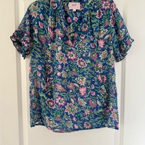 Banjanan Blue Graphic Cuffed Sleeve Blouse